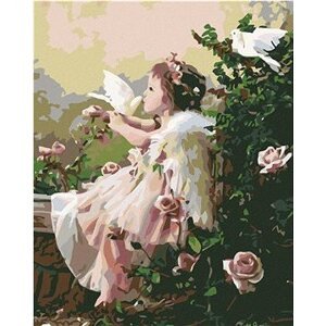 Diamondi – Diamantové maľovanie – ANJEL V RUŽIACH, 40 × 50 cm, vypnuté plátno na rám