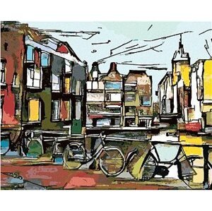 Diamondi – Diamantové maľovanie – AMSTERDAMSKÉ BICYKLE V KUBIZME, 40 × 50 cm, bez rámu a bez vypnutia plátna