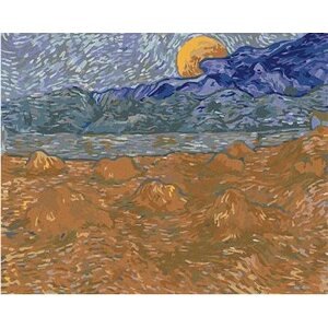 Diamondi – Diamantové maľovanie – KRAJINA S PŠENIČNÝMI SNOPMI A VYCHÁDZAJÚCIM MESIACOM (VINCENT VAN GOGH), 40 × 50 cm, vypnuté plátno na rám