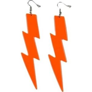 Neonové náušnice blesk retro párty - 80.léta - disco - oranžové