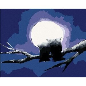Dve sovy a žiariaci mesiac, 80 × 100 cm, bez rámu a bez napnutia plátna