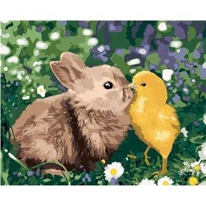 Králik a kuriatko, 40 × 50 cm, plátno napnuté na rám