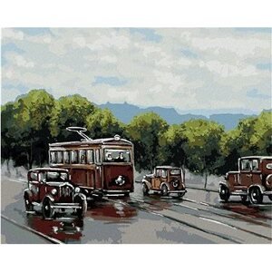Električka s autami, 80 × 100 cm, plátno napnuté na rám