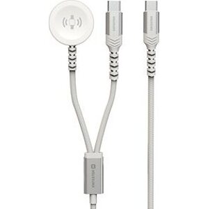 Swissten opletený magnetický kábel 2 v 1 pre Apple Watch a USB-C, USB-C 1,2 m biely