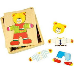 Drevené obliekacie puzzle v škatuľke - Pán Medveď