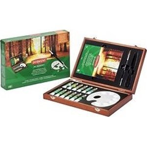 DERWENT Academy Acrylic Paints Wooden Box Set, drevený darčekový kufrík 12 ks