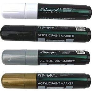 Artmagico akrylový popisovač Jumbo 15 mm, 4 ks, čierny, biely, zlatý, strieborný