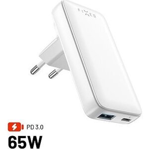 FIXED Slim Traveller GaN PD 65 W s USB-C a USB výstupom s vymeniteľnými adaptérmi biela