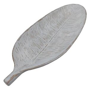 GOBA Tanier dekoračný – drevený list, biely 60 cm