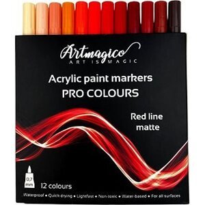 Artmagico Pro Red Line akrylové fixky, červené odtiene, 12 ks