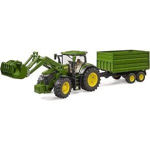 Bruder 3155 traktor John Deere 7R 350 s čelným nakladačom a tandemovým prepravným prívesom