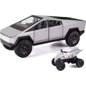XinHaodi 1 : 24 Strieborný Model Cybertruck – Kovová Hračka so zvukom a svetlami, pre deti od 6 roko