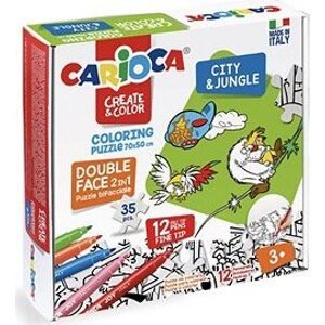 Carioca Omaľovánkové puzzle s motívom Mesta a džungle s 12 farebnými fixkami