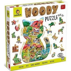 Ludattica Woody Domáce zvieratká, drevené puzzle, 48 dielikov