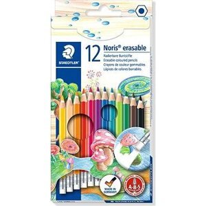 STAEDTLER „Noris Club“ Farebné pastelky s gumou, 12 farieb, šesťhranné