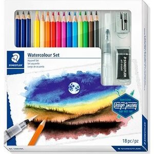 Staedtler Design Journey akvarelové so štetcom, gumou a strúhadlom súprava 12 ks