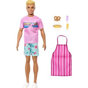 Barbie Ken so zásterou, kuchárskymi doplnkami a desiatami