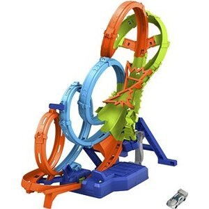 Hot Wheels – Dráha so štyrmi slučkami a angličákom, 1 : 64, motorizovaný zrýchľovač