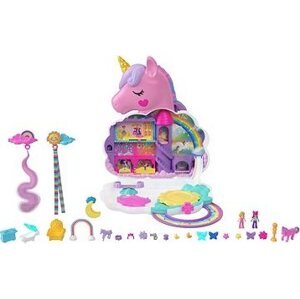 Polly Pocket Salón dúhový jednorožec 2 v 1, 2 pidi bábiky, 20+ herných dielikov