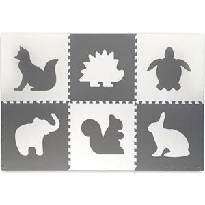 Ricokids Veľká penová podložka, puzzle 6 ks, biele a sivé, zvieratá
