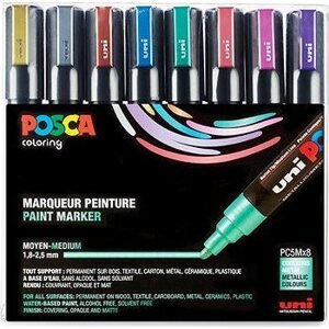 Uni Paint Posca PC-5M, súprava 8 ks, metalické, 1,8 – 2,5 mm