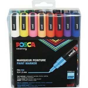 UNI PAINT Posca PC-3M, súprava 16 ks, 0,9 – 1,3 mm