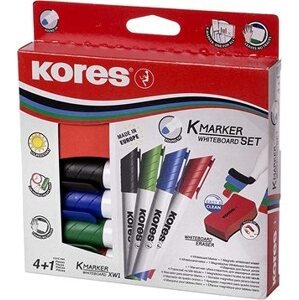 KORES K-MARKER SADA 4 farieb na biele tabule a flipcharty + magnetická hubka