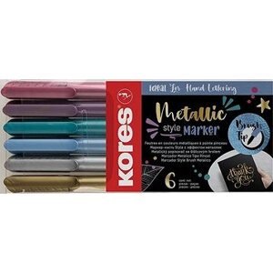 KORES Metalic Style, so štetcovým hrotom, 6 farieb