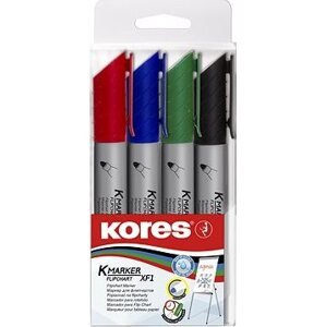 KORES K-MARKER na flipcharty, guľatý hrot – sada 4 farieb