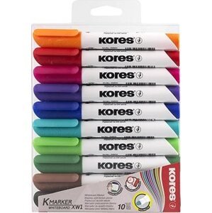 KORES K-MARKER na biele tabule, guľatý hrot 3 mm – sada 10 farieb