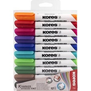 KORES K-MARKER na biele tabule, skosený hrot 3 – 5 mm – sada 10 farieb