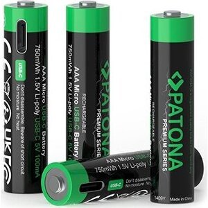 PATONA AAA/LR03 Li-Pol 500 mAh 1,5 V s USB-C nabíjaním, 4 ks v balení