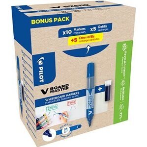 PILOT V-Board Master na biele tabule Greenpack, modrý – 10 ks + 10× náplň modrá