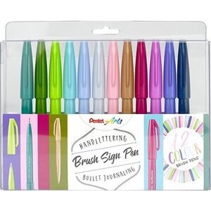 PENTEL Brush Sign Pen SES15C-12 Pastel – súprava 12 farieb