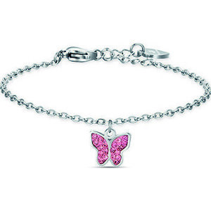 Girl's steel bracelet with butterfly and pink cyrstals