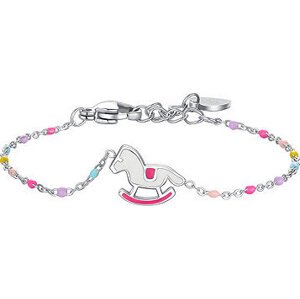Steel bracelet, plate and rocking horse with pink and fuchsia enamel