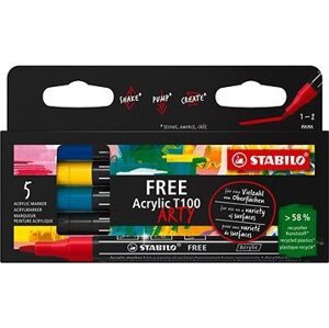 STABILO FREE Acrylic T100 1 – 2 mm, Royal – balenie 5 farieb