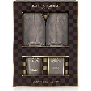 BAYLIS & HARDING Darčeková súprava telová starostlivosť a papučiek Čierne korenie & Ženšen 140 ml